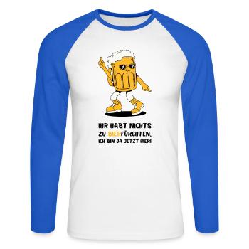 Ihr Habt Nichts Zu Bierfürchten - Unisex Baseballshirt langarm - Weiß/Royalblau - Vorne - Nik (191cm)