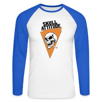 Rebel Skull with Triangle Cigarette - Unisex Long Sleeve Baseball T-Shirt - white/royal blue - Front - Nik (191cm)