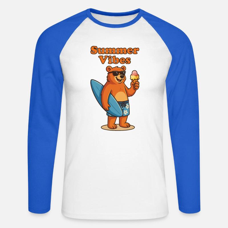 Summer Vibes Bear - Sommerbär mit Eis - Unisex Baseballshirt langarm - Weiß/Royalblau