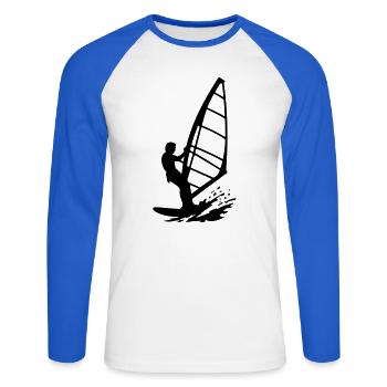 Kitesurfen - Unisex Baseballshirt langarm - Weiß/Royalblau - Vorne - Nik (191cm)