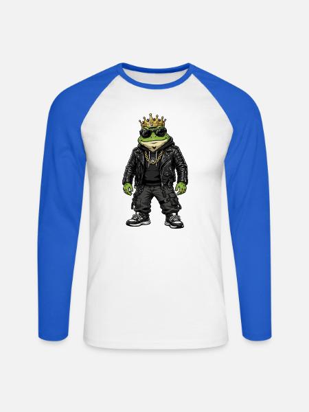 Crowned Frog Streetwear - Unisex Baseballshirt langarm - Weiß/Royalblau