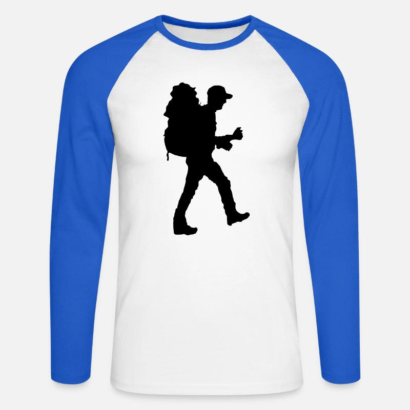 Backpacker Silhouette - Unisex Baseballshirt langarm - Weiß/Royalblau