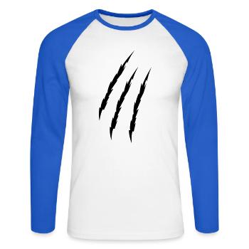 Krallen - Unisex Baseballshirt langarm - Weiß/Royalblau - Vorne - Nik (191cm)