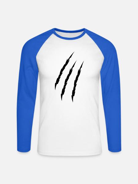 griffe - T-shirt baseball manches longues Homme - blanc/bleu royal