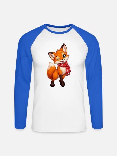 Kuschelfuchs mit rotem Schal - Unisex Baseballshirt langarm - Weiß/Royalblau
