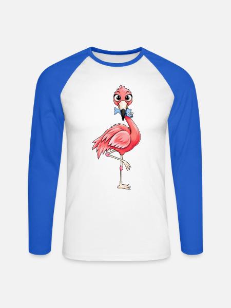 Lustiger Flamingo mit Fisch - Unisex Baseballshirt langarm - Weiß/Royalblau