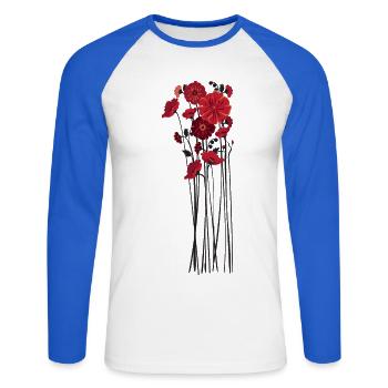 Pebble Flowers Illustration - Unisex Long Sleeve Baseball T-Shirt - white/royal blue - Front - Nik (191cm)