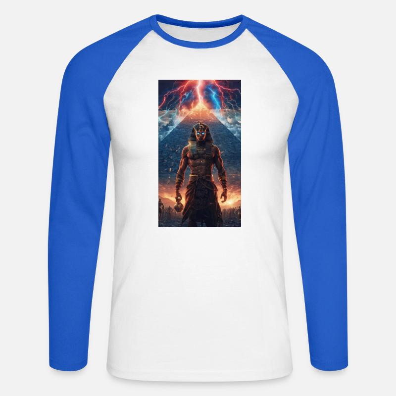 Donnerpharao vor der Pyramide - Unisex Baseballshirt langarm - Weiß/Royalblau