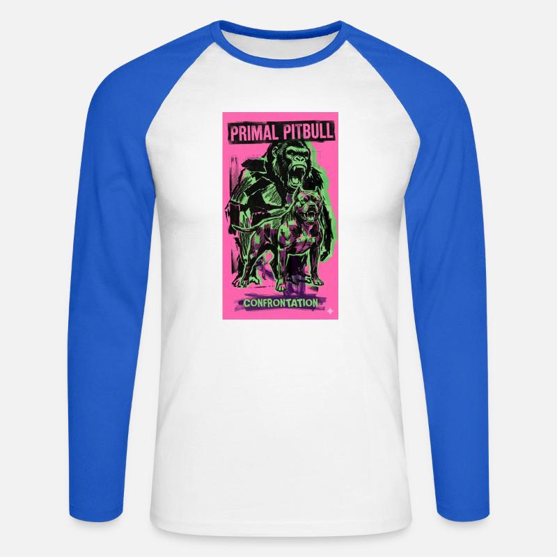 Primal Pitbull Confrontation - Unisex Long Sleeve Baseball T-Shirt - white/royal blue