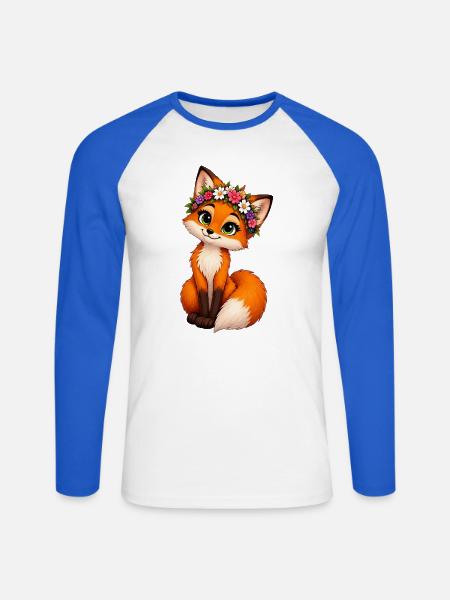 Fuchs mit Blumenkranz - Unisex Baseballshirt langarm - Weiß/Royalblau