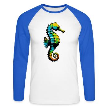 Hippocampe - T-shirt baseball manches longues Homme - blanc/bleu royal - Devant - Nik (191cm)