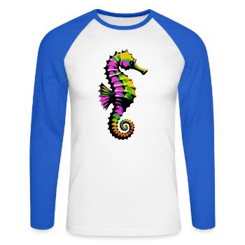 Hippocampe - T-shirt baseball manches longues Homme - blanc/bleu royal - Devant - Nik (191cm)