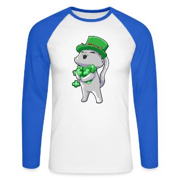 Katze Kleeblatt Glück - Unisex Baseballshirt langarm - Weiß/Royalblau - Vorne - Nik (191cm)