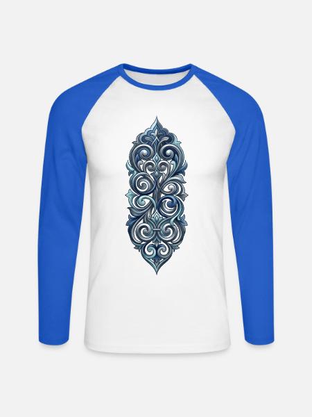 Barockes elegantes blaues Ornament - Unisex Baseballshirt langarm - Weiß/Royalblau