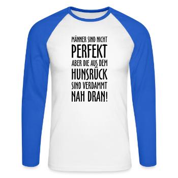 Die Männer aus dem Hunsrück - Unisex Baseballshirt langarm - Weiß/Royalblau - Vorne - Nik (191cm)