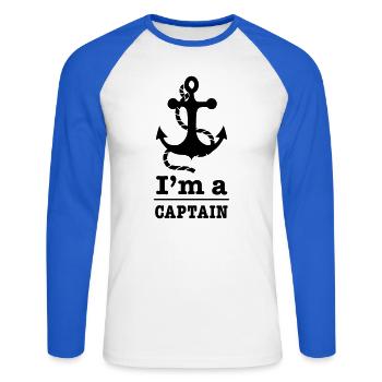 capitaine - T-shirt baseball manches longues Homme - blanc/bleu royal - Devant - Nik (191cm)