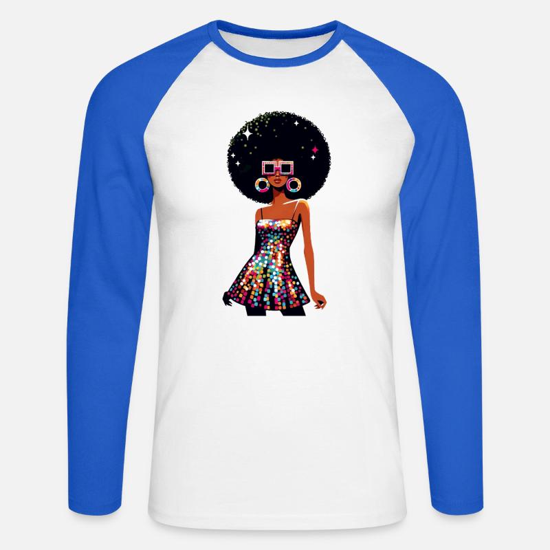 Disco Afro Glam Sequins Design - Unisex Baseballshirt langarm - Weiß/Royalblau