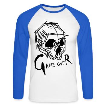 Fin du jeu - T-shirt baseball manches longues Homme - blanc/bleu royal - Devant - Nik (191cm)