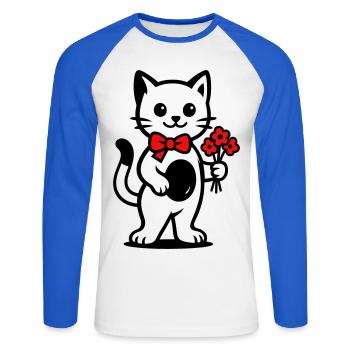Amoureux des chats kawaii avec ruban rouge - T-shirt baseball manches longues Homme - blanc/bleu royal - Devant - Nik (191cm)