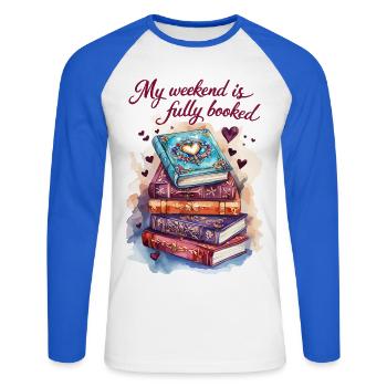 My weekend is completely planned with books - Unisex Long Sleeve Baseball T-Shirt - white/royal blue - Front - Nik (191cm)