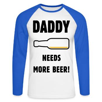 Papa a besoin de plus de bière ! (Papa / Papa / Bière / PUT) - T-shirt baseball manches longues Homme - blanc/bleu royal - Devant - Nik (191cm)
