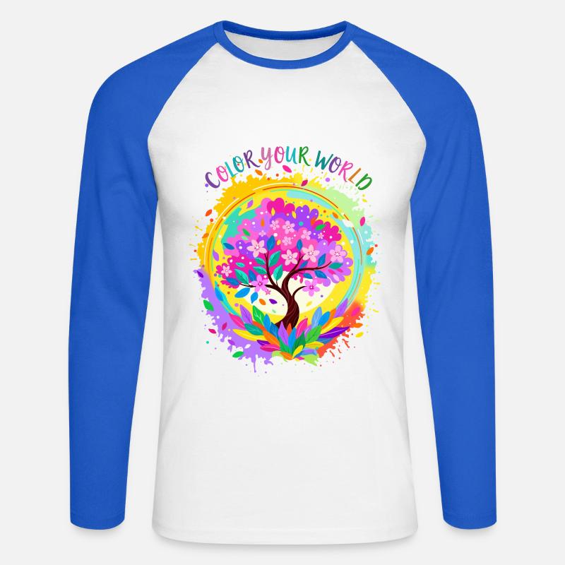 Farbenfroher blühender Baum - Unisex Baseballshirt langarm - Weiß/Royalblau