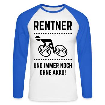 Rentner Und Immer Noch Ohne Akku! (Radfahrer / B) - Unisex Baseballshirt langarm - Weiß/Royalblau - Vorne - Nik (191cm)