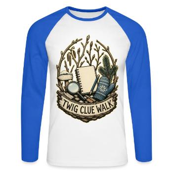 MARCHE D’INDICES BRINDILLE - T-shirt baseball manches longues Homme - blanc/bleu royal - Devant - Nik (191cm)