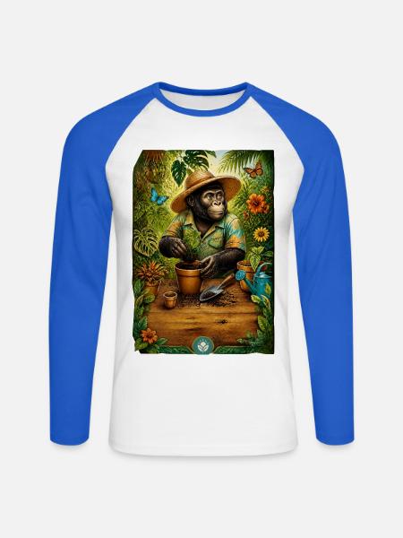 Gärtner-Gorilla liebt Pflanzen - Unisex Baseballshirt langarm - Weiß/Royalblau