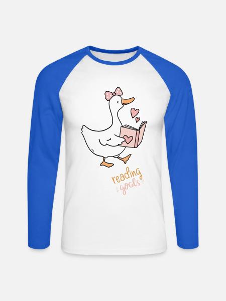 Leseziele Ente mit Herz - Unisex Baseballshirt langarm - Weiß/Royalblau