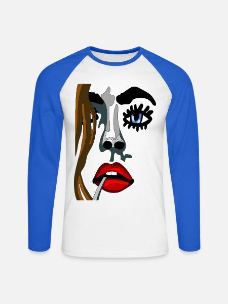 Farbgesicht Noir-Stil - Unisex Baseballshirt langarm - Weiß/Royalblau