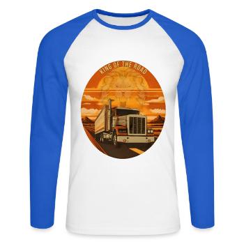 King Of The Road Lion Trucker Emblem - Unisex Baseballshirt langarm - Weiß/Royalblau - Vorne - Nik (191cm)