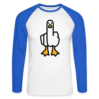 Statement Gans - Unisex Baseballshirt langarm - Weiß/Royalblau - Vorne - Nik (191cm)