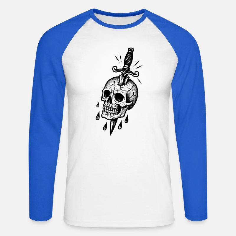 Zerbrochener Schädel mit einem Dolch - Unisex Baseballshirt langarm - Weiß/Royalblau