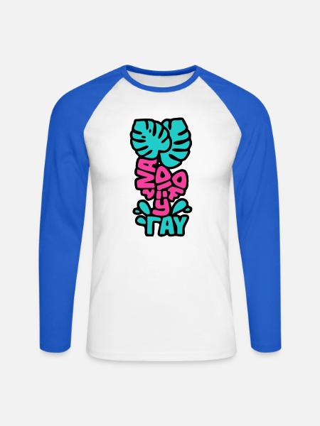 Vacay Vibes Schriftzug Grafik - Unisex Baseballshirt langarm - Weiß/Royalblau