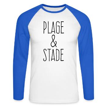 Plage et stade - T-shirt baseball manches longues Homme - blanc/bleu royal - Devant - Nik (191cm)