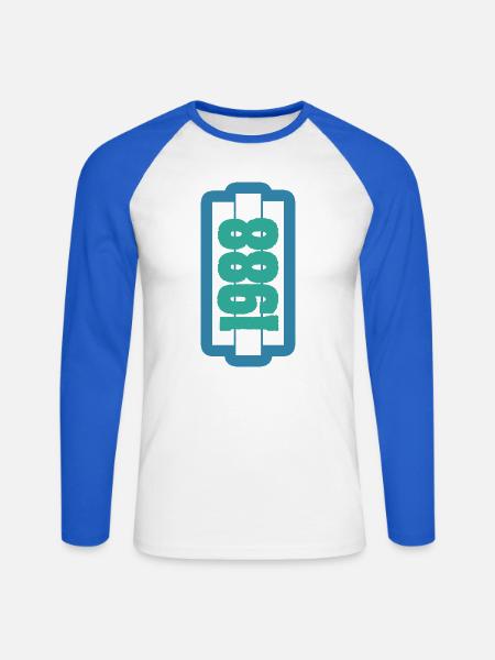 Jahr 1988 - Unisex Baseballshirt langarm - Weiß/Royalblau