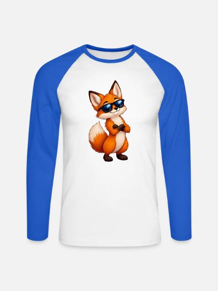 Fuchs mit Sonnenbrille Charme - Unisex Baseballshirt langarm - Weiß/Royalblau