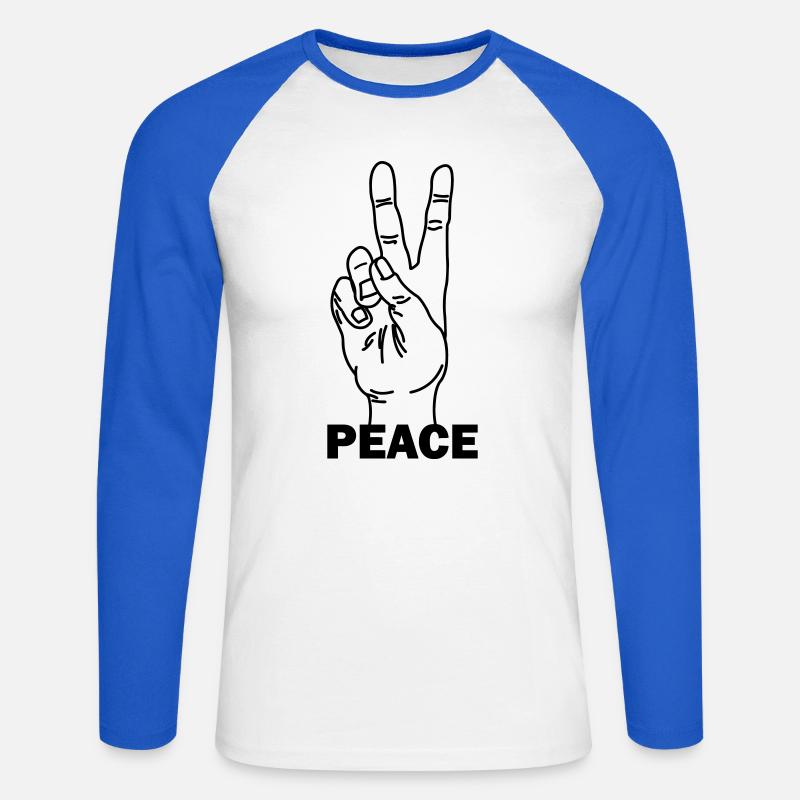 Handgeste Frieden mit Friedenstext - Unisex Baseballshirt langarm - Weiß/Royalblau