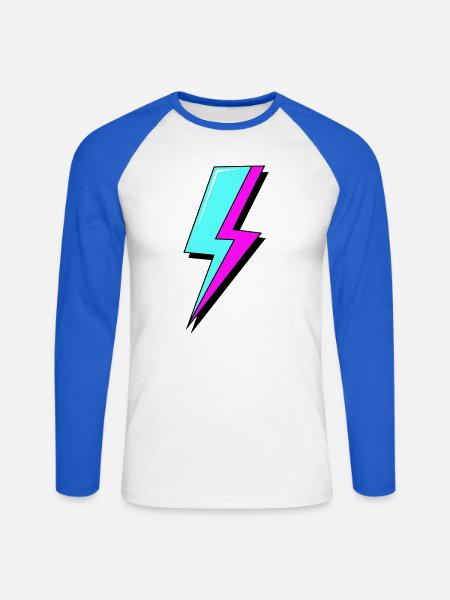 Psychedelic Neon Lightning - Unisex Long Sleeve Baseball T-Shirt - white/royal blue