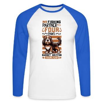 Pêche et Grand Bleu de Gascogne - T-shirt baseball manches longues Homme - blanc/bleu royal - Devant - Nik (191cm)