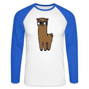 Alpaga Lama Lunettes de Soleil Smart Drôle Cool Animal - T-shirt baseball manches longues Homme - blanc/bleu royal - Devant - Nik (191cm)