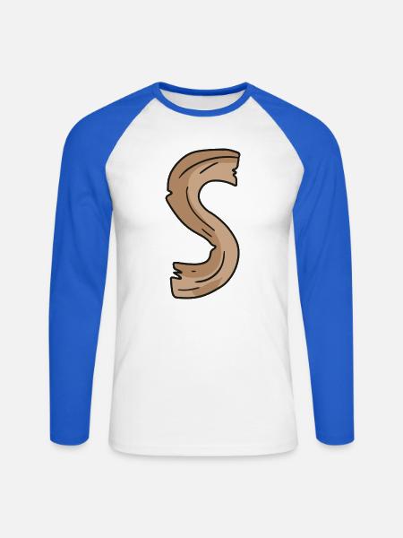 Buchstabe S Holz Holzbuchstabe Name - Unisex Baseballshirt langarm - Weiß/Royalblau