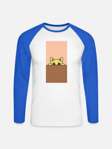 Miau - Unisex Baseballshirt langarm - Weiß/Royalblau