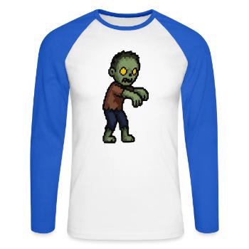 Pixelzombie mit Gelben Augen - Unisex Baseballshirt langarm - Weiß/Royalblau - Vorne - Nik (191cm)