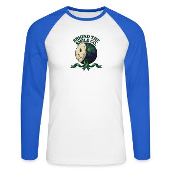 BTSC | Behind The Smile Co. - Unisex Baseballshirt langarm - Weiß/Royalblau - Vorne - Nik (191cm)