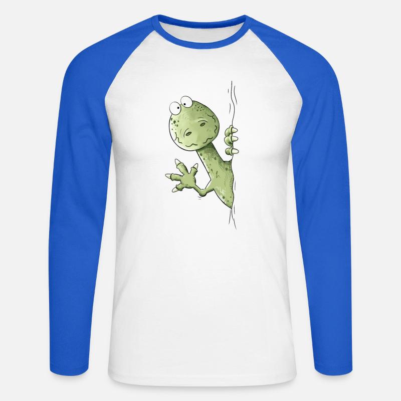 Drolliger Dino I Raptor Dinosaurier - Unisex Baseballshirt langarm - Weiß/Royalblau