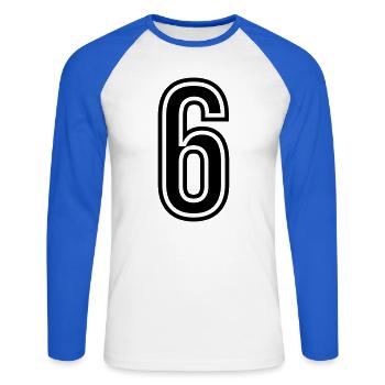 6 Number symbol - Unisex Long Sleeve Baseball T-Shirt - white/royal blue - Front - Nik (191cm)