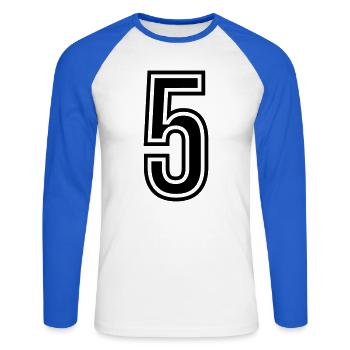 5 Symbole numérique - T-shirt baseball manches longues Homme - blanc/bleu royal - Devant - Nik (191cm)