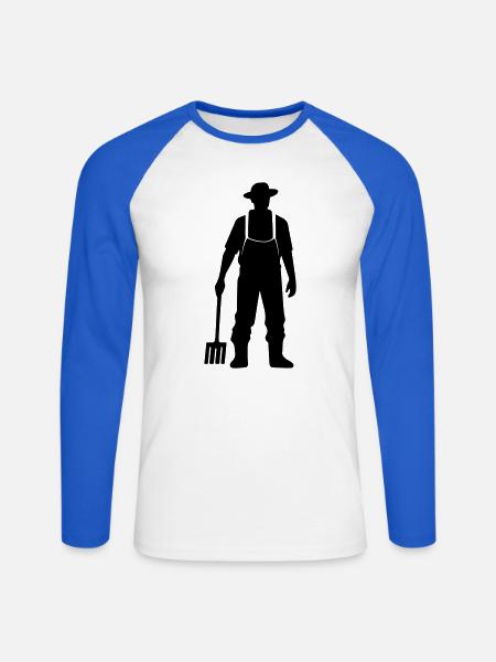 Bauer mit Mistgabel Silhouette - Unisex Baseballshirt langarm - Weiß/Royalblau